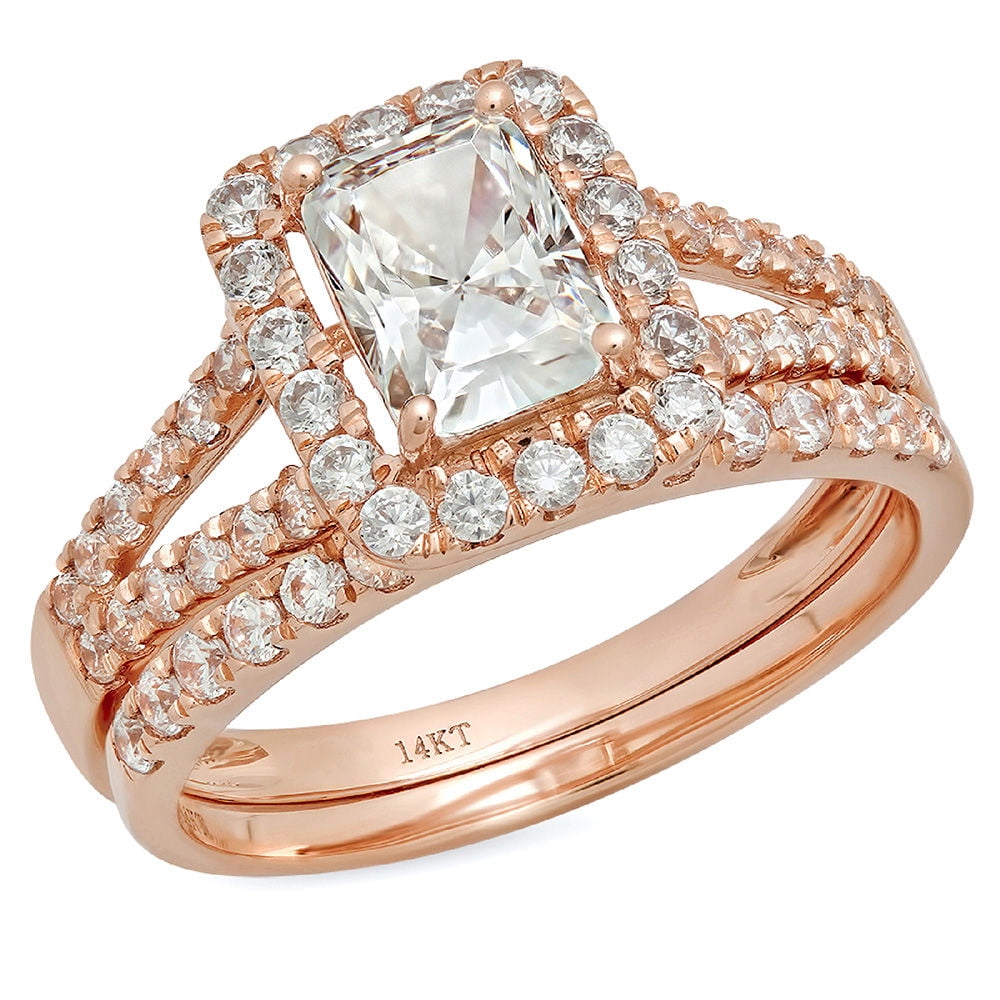 Clara Pucci 18K Rose Gold Emerald Cut 1Ct Simulated Clear Diamond ...