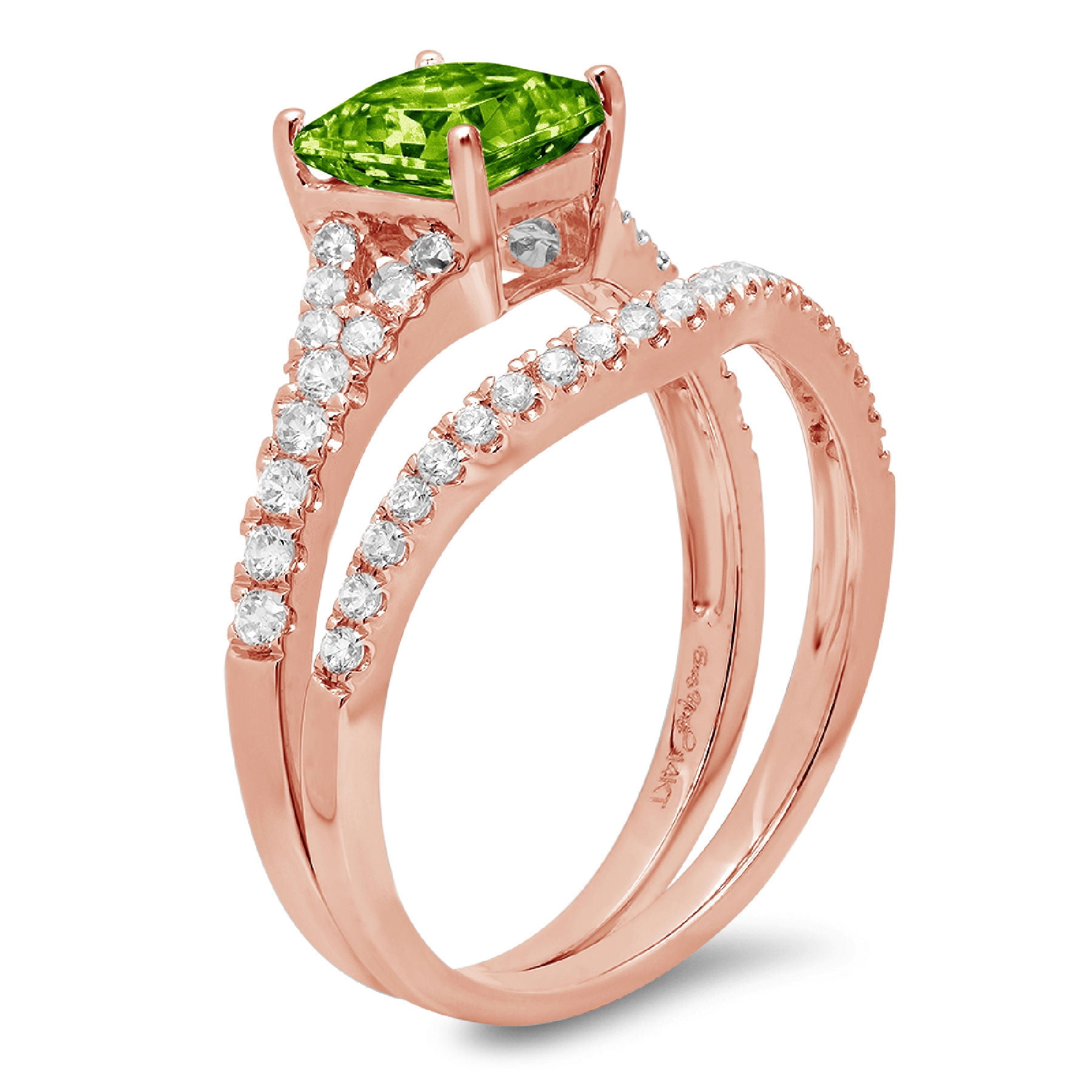Matching Rings Luxury Clara Pucci 18K Rose Gold Princess Cut 1Ct Natural Peridot Engagement ...