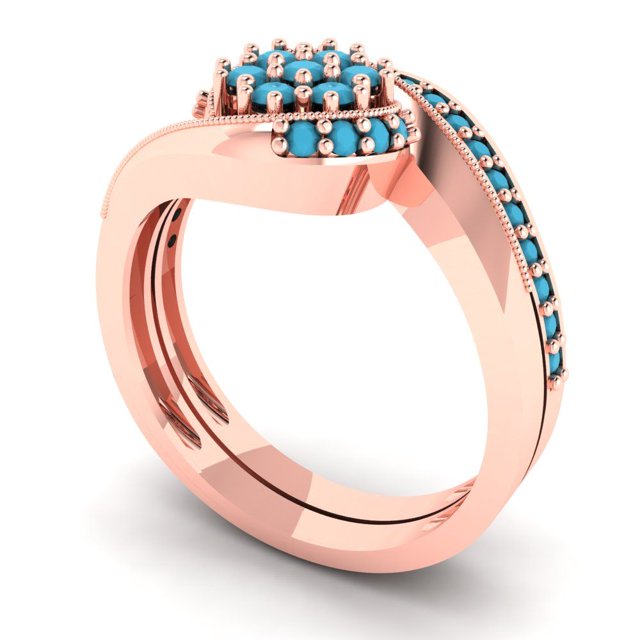 Clara Pucci 18K Rose Gold Round Cut 0.025Ct Simulated Turquoise
