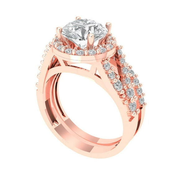 Clara Pucci 18K Rose Gold Round Cut 1.5Ct Synthetic White Sapphire Engagement Ring + Matching Band - Luxury Box Included