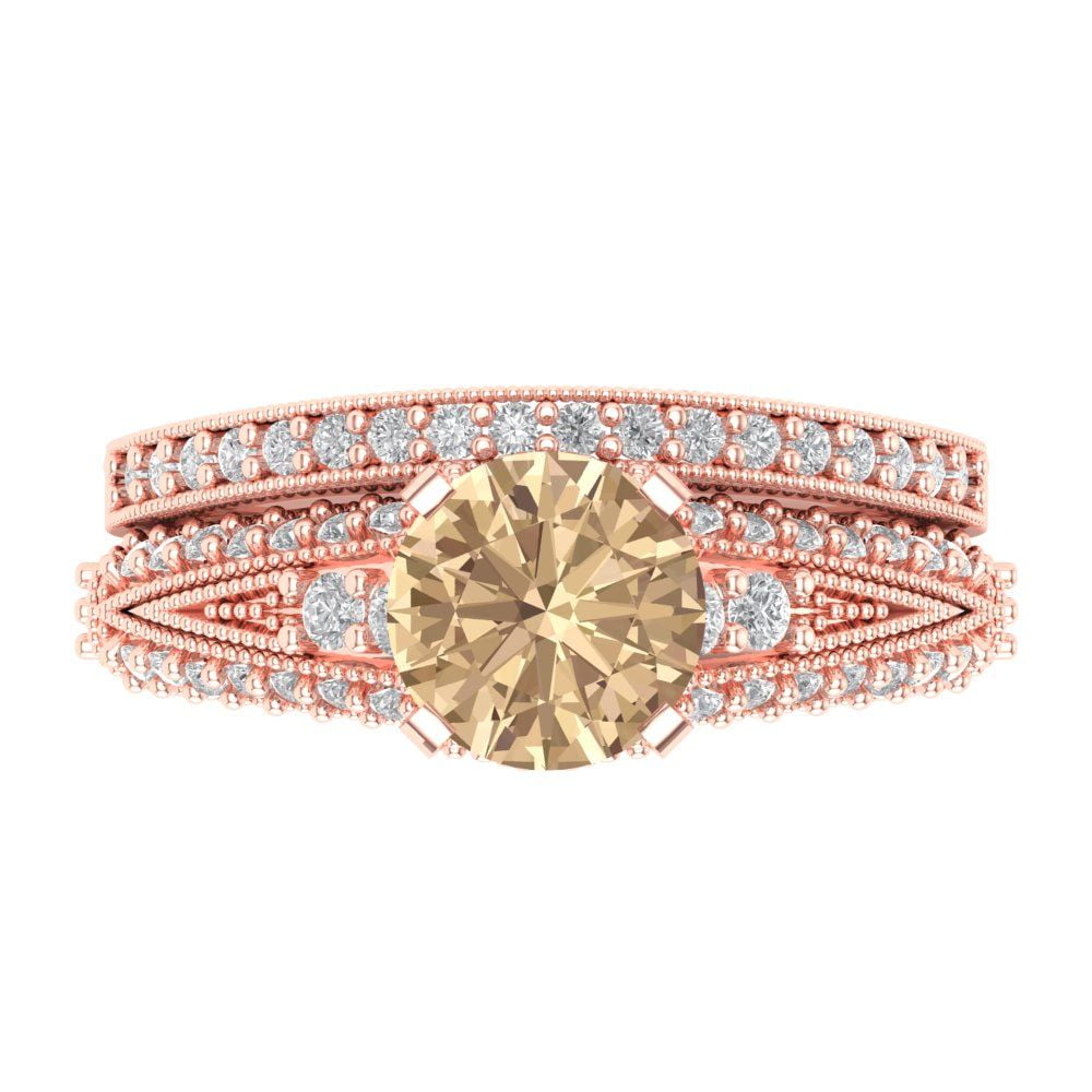 Clara Pucci 18k Rose Gold Round Cut 1 5ct Synthetic Yellow Moissanite