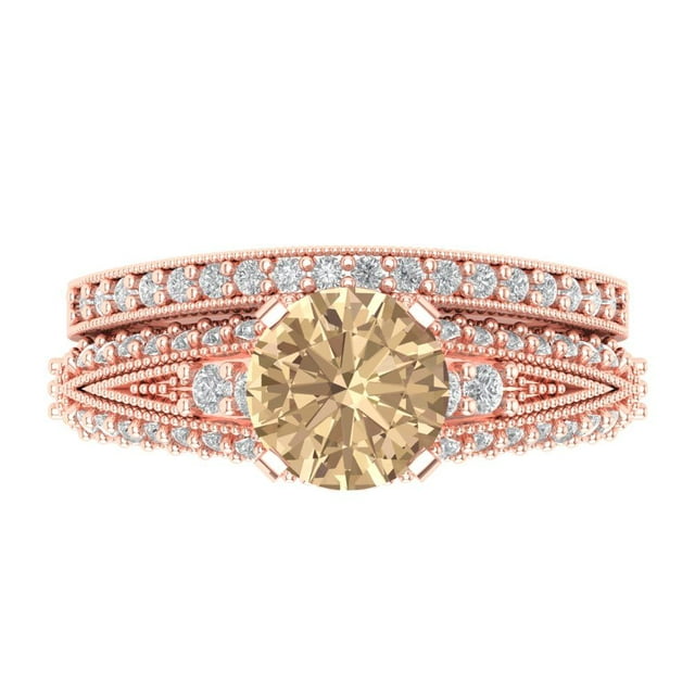 Clara Pucci 18K Rose Gold Round Cut 1.5Ct Synthetic Yellow Moissanite ...