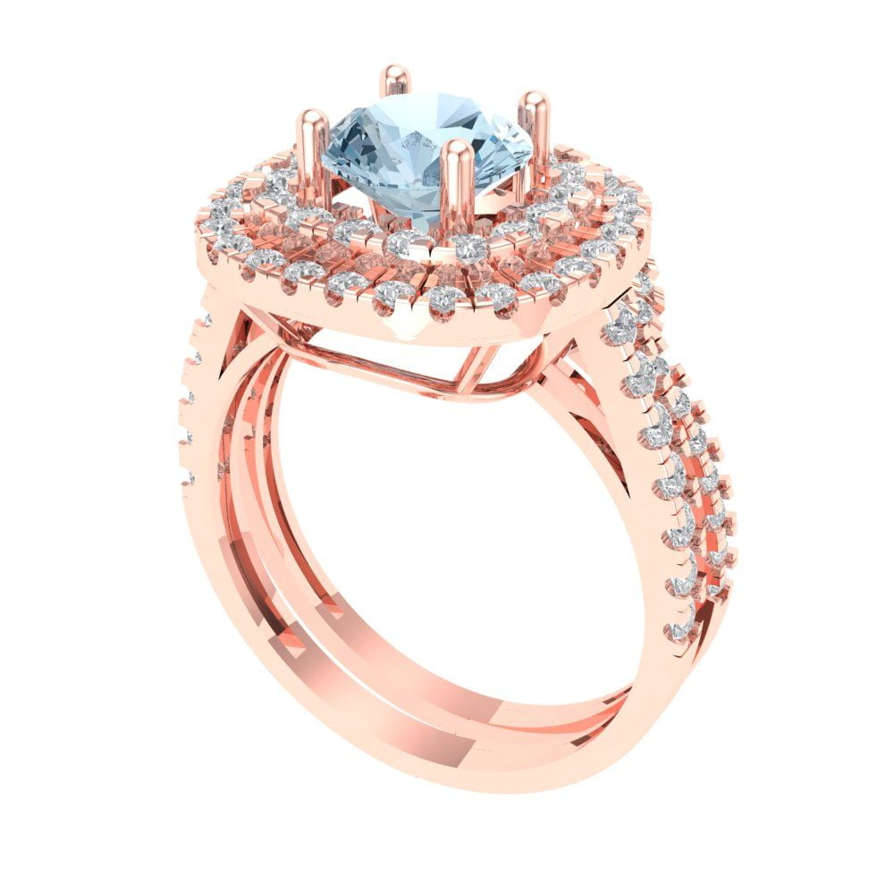 Clara Pucci 18K Rose Gold Round Cut 1Ct Natural Aquamarine Engagement