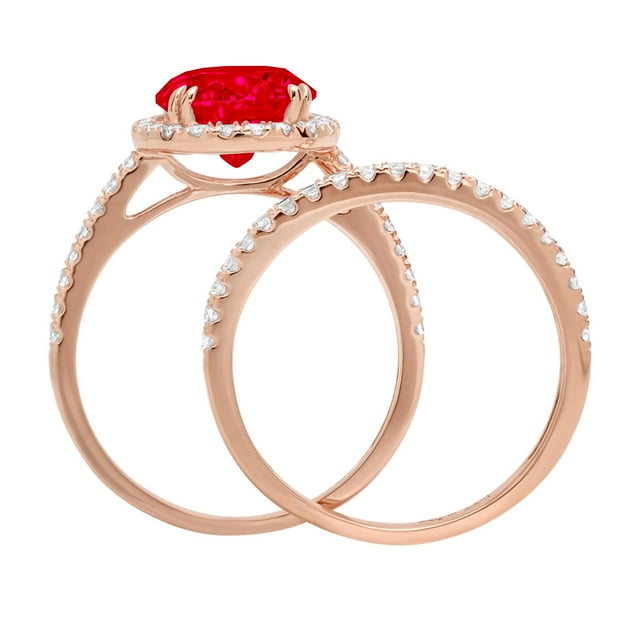 Clara Pucci 18K Rose Gold Round Cut 2Ct Simulated Ruby Engagement Ring