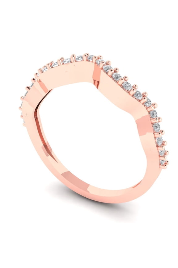 18K Rose Solid Gold Custom Laser Engraved Women's Solid Gold Ring Stackable Statement Band With Round Cut 0.23TCW