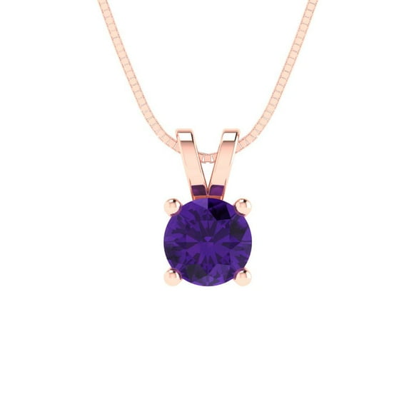 Clara Pucci 18K Rose Solid Hypoallergenic Gold 0.5Ct Natural Amethyst Round Brilliant Cut Solitaire Designer Necklace Pendant For February