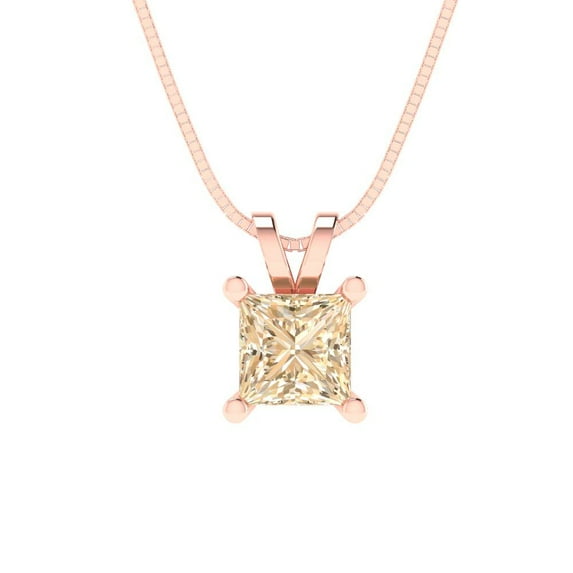 Clara Pucci 18K Rose Solid Hypoallergenic Gold 0.5Ct Natural Morganite Princess Cut Solitaire Designer Necklace Pendant For February