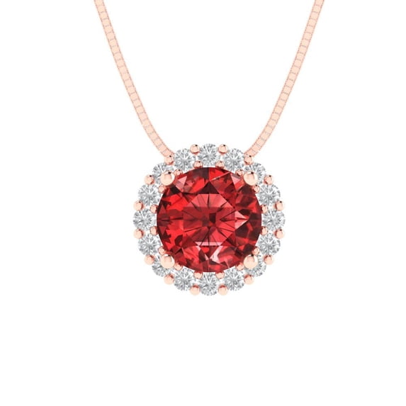 Clara Pucci 18K Rose Solid Hypoallergenic Gold 1.16Ct Natural Garnet Round Brilliant Cut Halo Designer Necklace Pendant For January