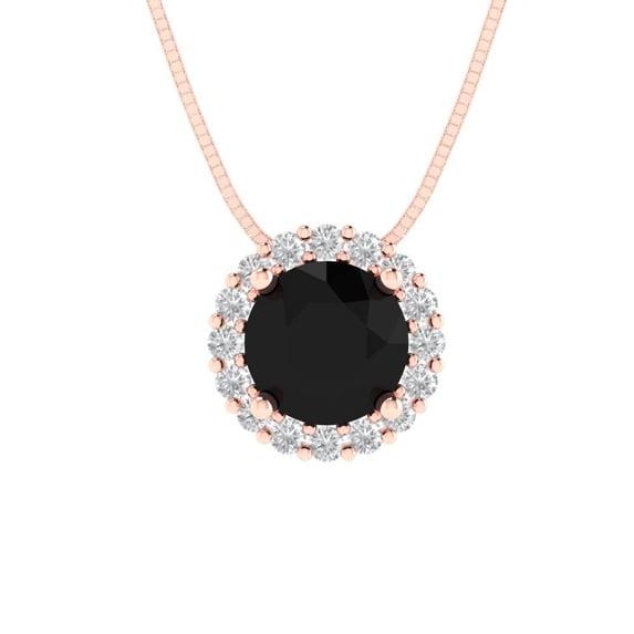 Clara Pucci 18K Rose Solid Hypoallergenic Gold 1.16Ct Natural Onyx Round Brilliant Cut Halo Designer Necklace Pendant For July
