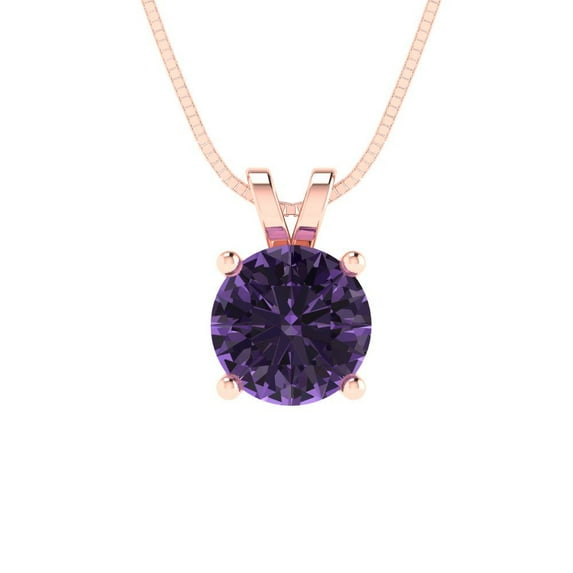 Clara Pucci 18K Rose Solid Hypoallergenic Gold 1Ct Alexandrite Round Brilliant Cut Solitaire Designer Necklace Pendant For June