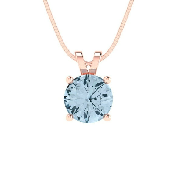 Clara Pucci 18K Rose Solid Hypoallergenic Gold 1Ct Natural Aquamarine Round Brilliant Cut Solitaire Designer Necklace Pendant For March
