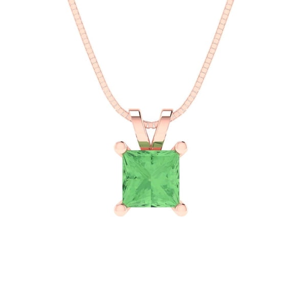 Clara Pucci 18K Rose Solid Hypoallergenic Gold 2.5Ct Green Zircon Princess Cut Solitaire Designer Necklace Pendant For April