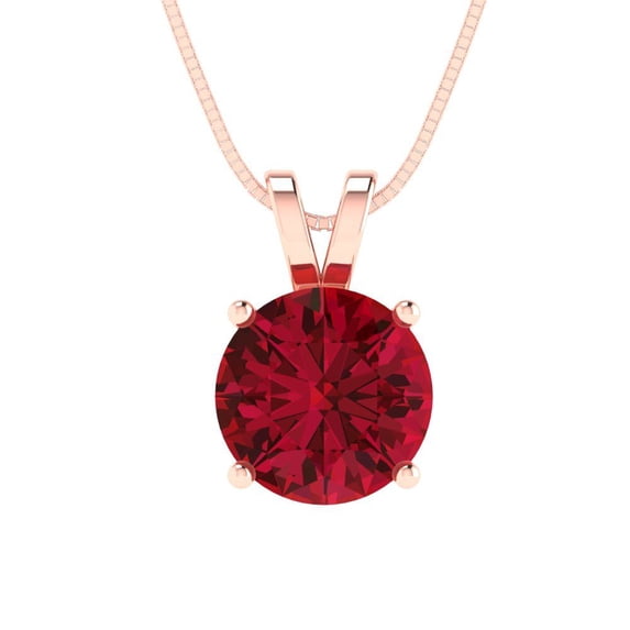 Clara Pucci 18K Rose Solid Hypoallergenic Gold 2Ct Ruby Round Brilliant Cut Solitaire Designer Necklace Pendant For July