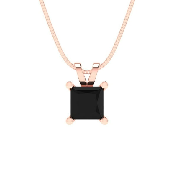 Clara Pucci 18K Rose Solid Hypoallergenic Gold 3Ct Natural Onyx Princess Cut Solitaire Designer Necklace Pendant For July