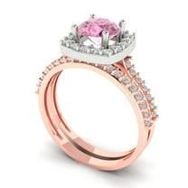 Clara Pucci 18K Rose/White Gold 1.495 Simulated Pink Diamond Engraveable Engagement Ring Wedding Band Set