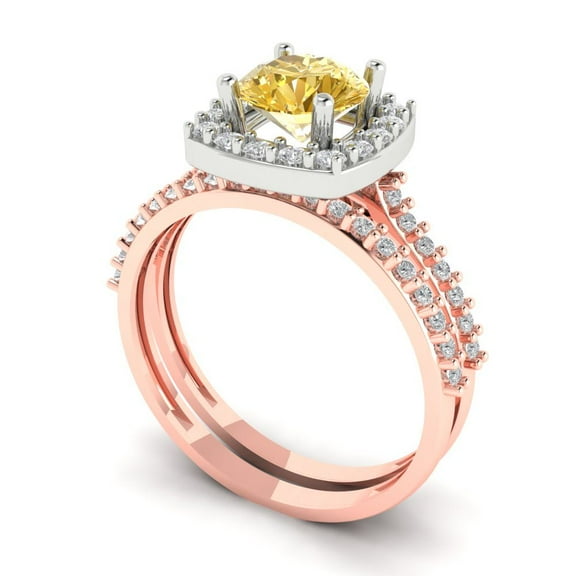 Clara Pucci 18K Rose/White Gold 1.495 Synthetic Yellow Moissanite Engraveable Engagement Ring + Wedding Band Set