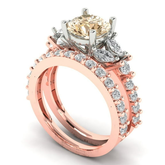Clara Pucci 18K Rose/White Gold 2.94 Natural Morganite Engraveable Engagement Ring + Wedding Band Set