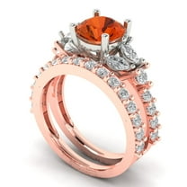 Clara Pucci 18K Rose/White Gold 2.94 Simulated Red Diamond Engraveable Engagement Ring Wedding Band Set