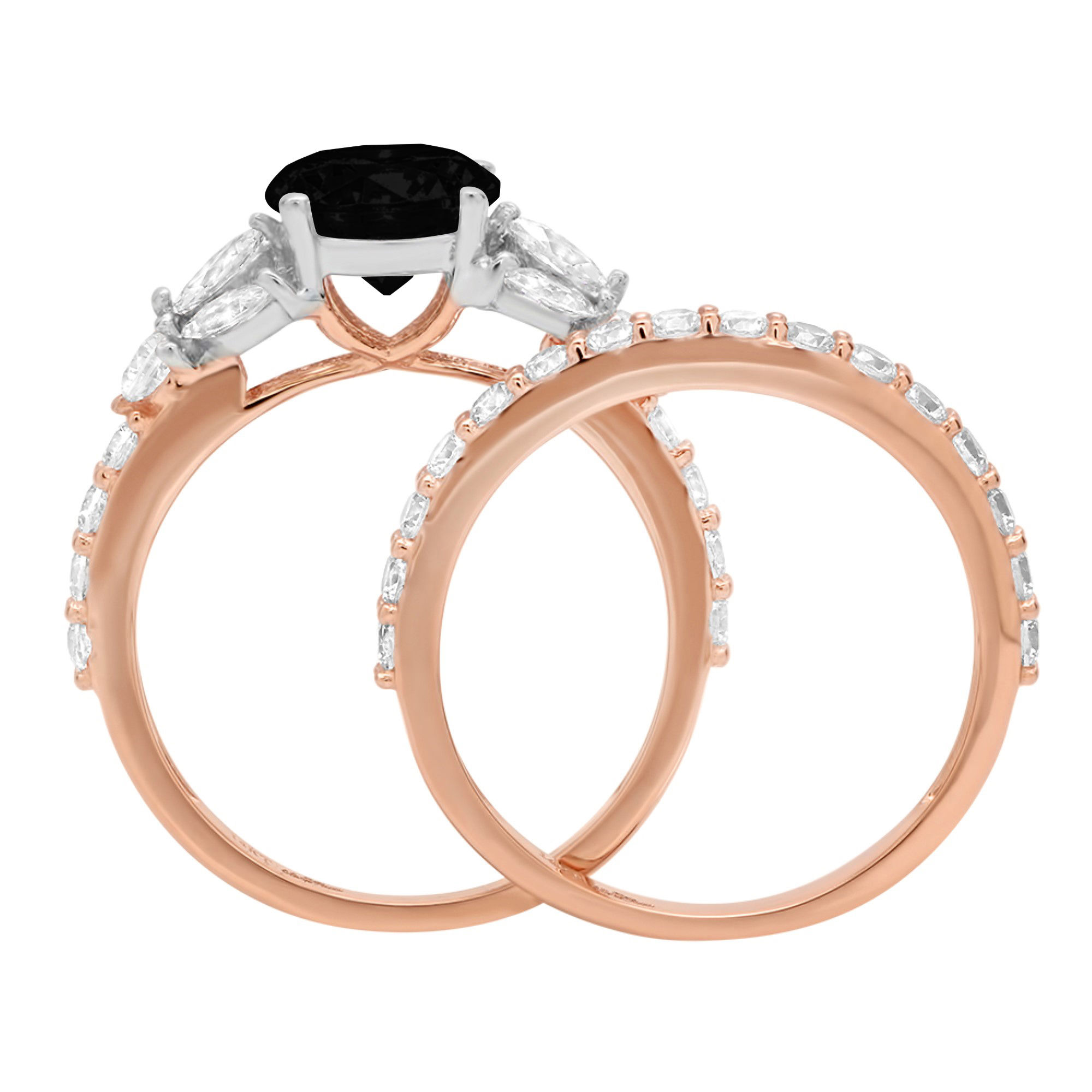 Matching Rings Luxury Clara Pucci 18K Rose/White Gold Round Cut 1.5Ct Natural Onyx Engagement ...