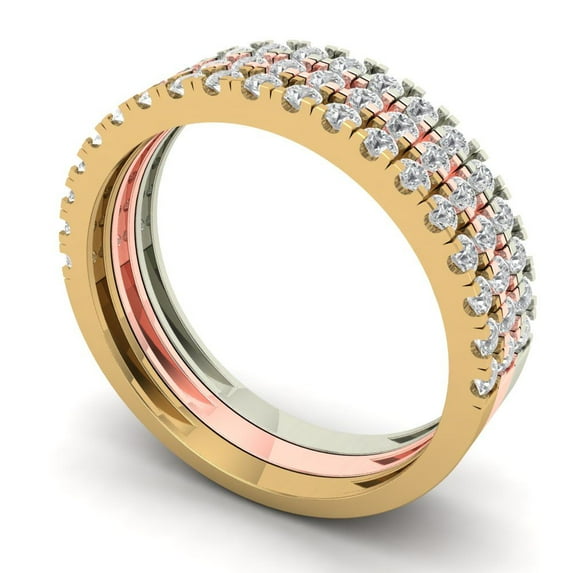 Clara Pucci 18K Tri-Tone Solid Gold 0.855Ct Zircon Bridal Wedding Designer Ring hypoallergenic Band for Women