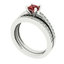 Clara Pucci 18K White Gold 0.86 Natural Garnet Engraveable Engagement Ring   Wedding Band Set