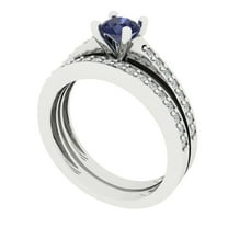 Clara Pucci 18K White Gold 0.86 Simulated Blue Sapphire Engraveable Engagement Ring   Wedding Band Set