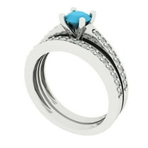 Clara Pucci 18K White Gold 0.86 Simulated Turquoise Engraveable Engagement Ring   Wedding Band Set