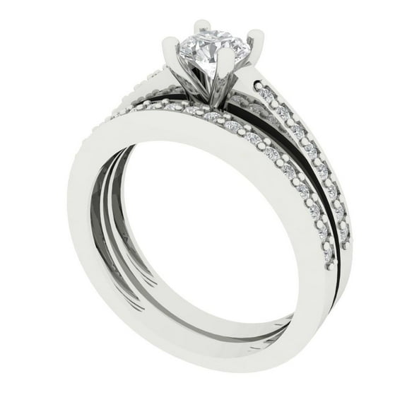 Clara Pucci 18K White Gold 0.86 Synthetic White Sapphire Engraveable Engagement Ring + Wedding Band Set