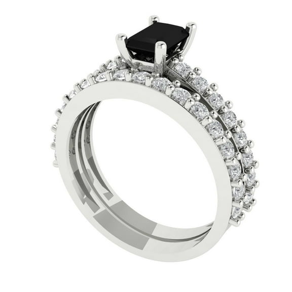 Clara Pucci 18K White Gold 1.325 Natural Onyx Engraveable Engagement Ring + Wedding Band Set