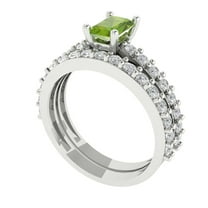 Clara Pucci 18K White Gold 1.325 Natural Peridot Engraveable Engagement Ring Wedding Band Set