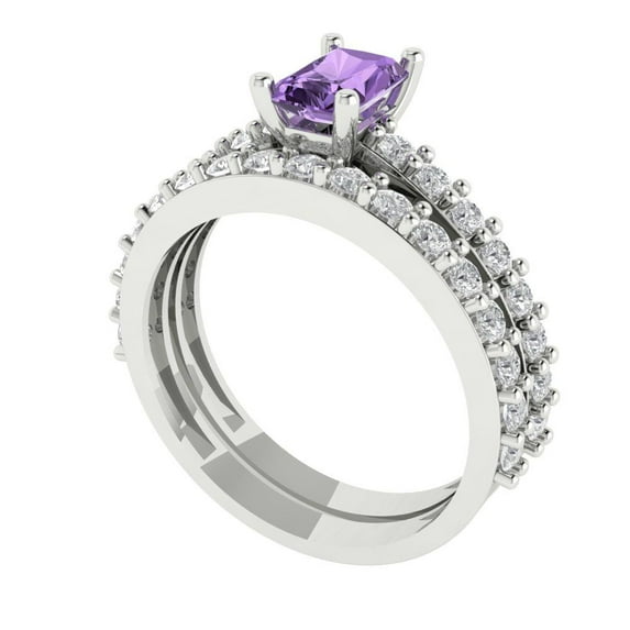 Clara Pucci 18K White Gold 1.325 Simulated Alexandrite Engraveable Engagement Ring + Wedding Band Set