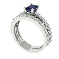 Clara Pucci 18K White Gold 1.325 Simulated Blue Sapphire Engraveable Engagement Ring   Wedding Band Set