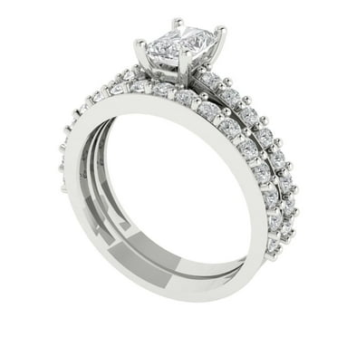 Clara Pucci 18K White Gold 1.325 Synthetic Moissanite Engraveable Engagement Ring + Wedding Band Set
