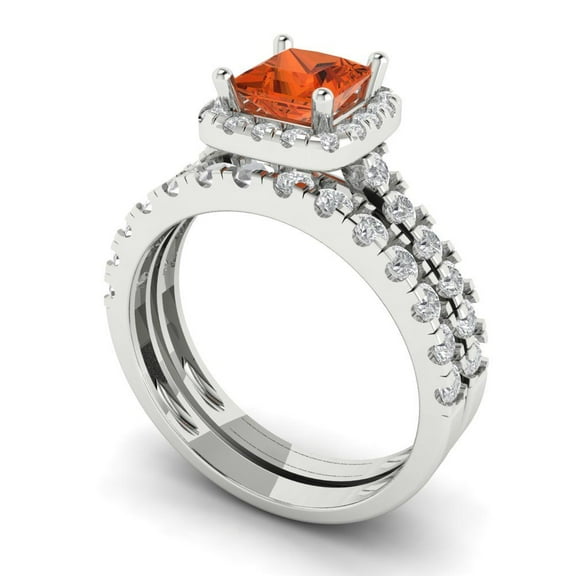 Clara Pucci 18K White Gold 1.56 Simulated Red Diamond Engraveable Engagement Ring + Wedding Band Set