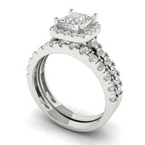 Clara Pucci 18K White Gold 1.56 Synthetic Moissanite Engraveable Engagement Ring Wedding Band Set