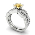 thumbnail image 1 of Clara Pucci 18K White Gold 1.57 Synthetic Yellow Moissanite Engraveable Engagement Ring + Wedding Band Set, 1 of 7
