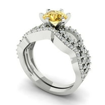 Clara Pucci 18K White Gold 1.57 Synthetic Yellow Moissanite Engraveable Engagement Ring   Wedding Band Set