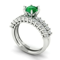 Clara Pucci 18K White Gold 1.66 Simulated Emerald Engraveable Engagement Ring   Wedding Band Set