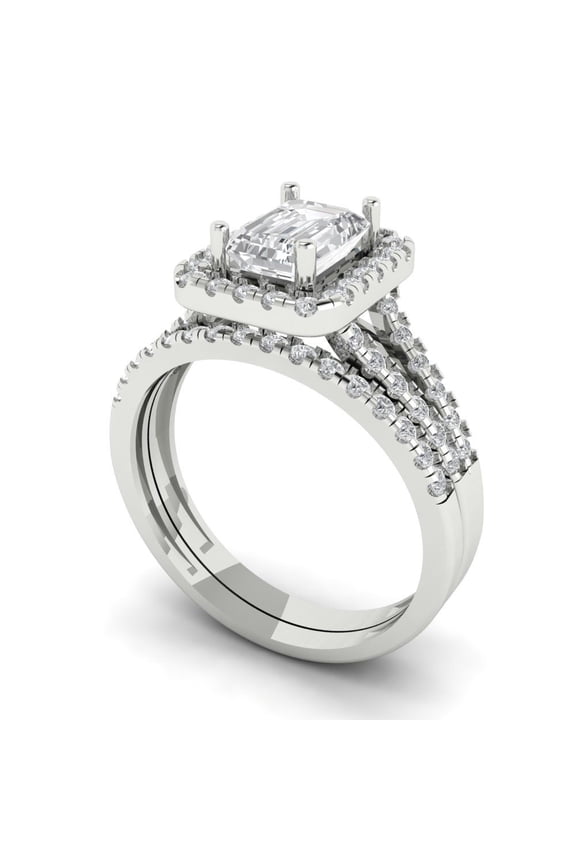 18K White Gold 1.72 Synthetic Moissanite Engraveable Engagement Ring + Wedding Band Set