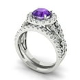thumbnail image 1 of Clara Pucci 18K White Gold 1.795 Natural Amethyst Engraveable Engagement Ring + Wedding Band Set, 1 of 7