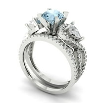 Clara Pucci 18K White Gold 1.925 Natural Swiss Blue Topaz Engraveable Engagement Ring Wedding Band Set