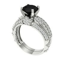 Clara Pucci 18K White Gold 2.095 Natural Onyx Engraveable Engagement Ring   Wedding Band Set