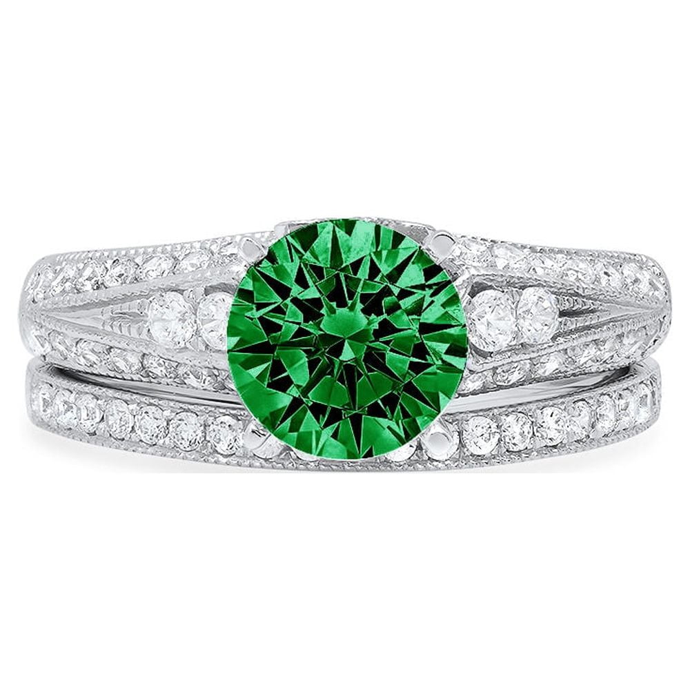 Clara Pucci 18k White Gold 2 095 Simulated Emerald Engraveable