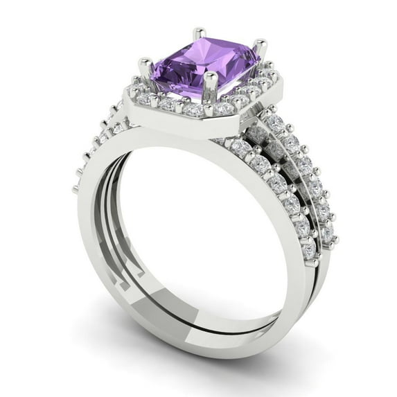 Clara Pucci 18K White Gold 2.16 Simulated Alexandrite Engraveable Engagement Ring + Wedding Band Set