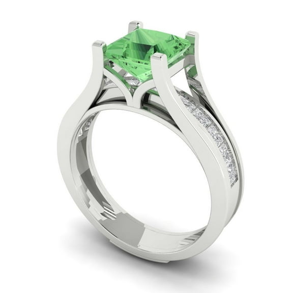 Clara Pucci 18K White Gold 2.28 Simulated Green Diamond Engraveable Engagement Ring + Wedding Band Set
