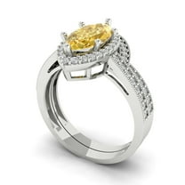 Clara Pucci 18K White Gold 2.4875 Natural Citrine Engraveable Engagement Ring   Wedding Band Set
