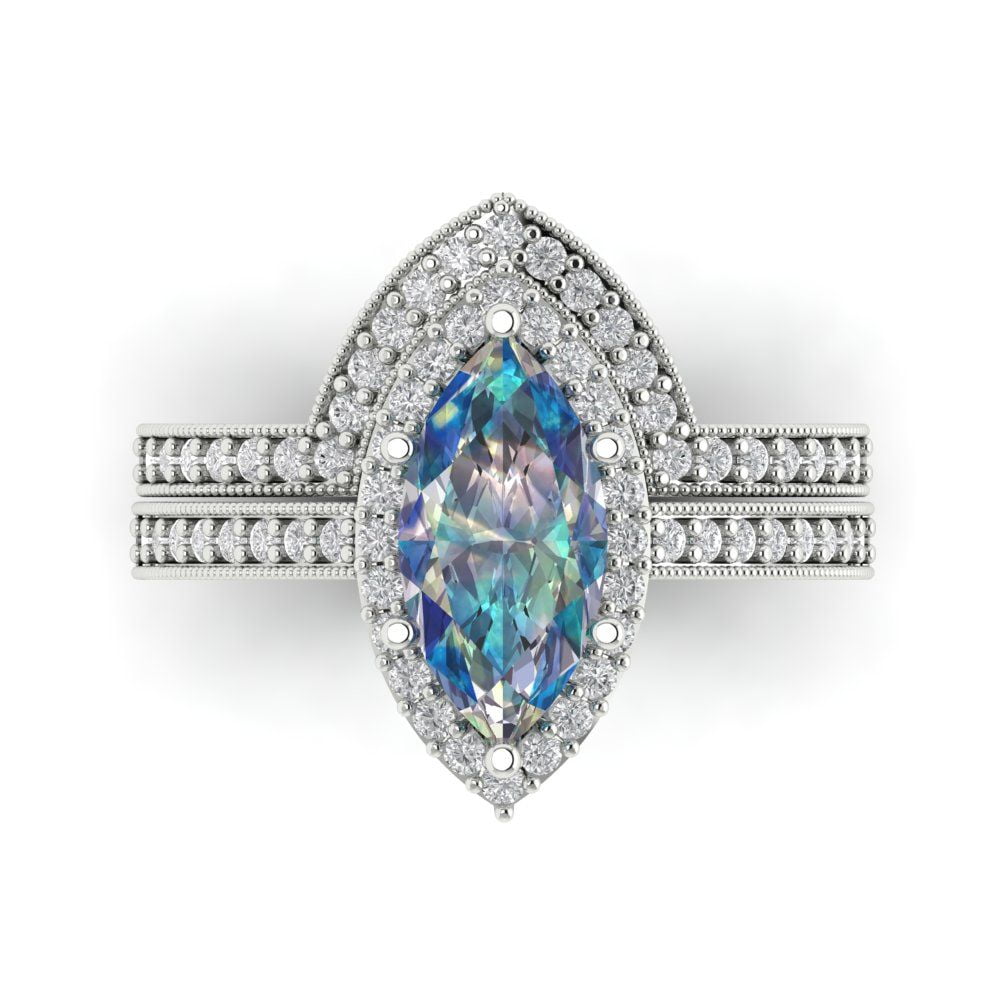 Clara Pucci 18K White Gold 2.4875 Synthetic Blue Moissanite Engraveable ...
