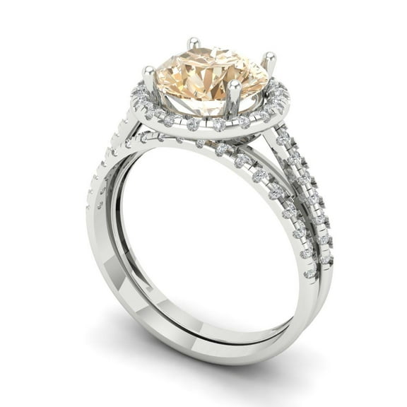 Clara Pucci 18K White Gold 2.52 Natural Morganite Engraveable Engagement Ring + Wedding Band Set