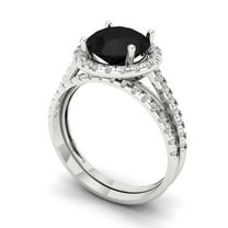 Clara Pucci 18K White Gold 2.52 Natural Onyx Engraveable Engagement Ring Wedding Band Set