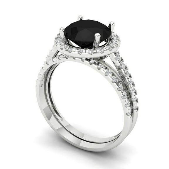 Clara Pucci 18K White Gold 2.52 Natural Onyx Engraveable Engagement Ring + Wedding Band Set
